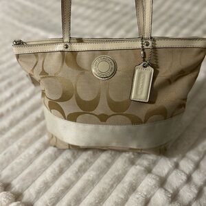 Coach Cream and Beige Signature Tote Bag